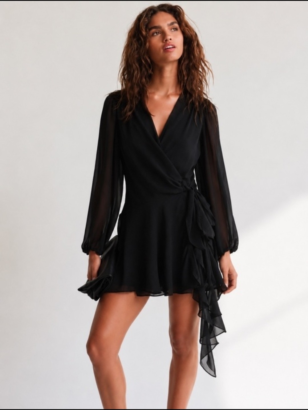 Abercrombie & Fitch Black Wrap Ruffle Mini Dress